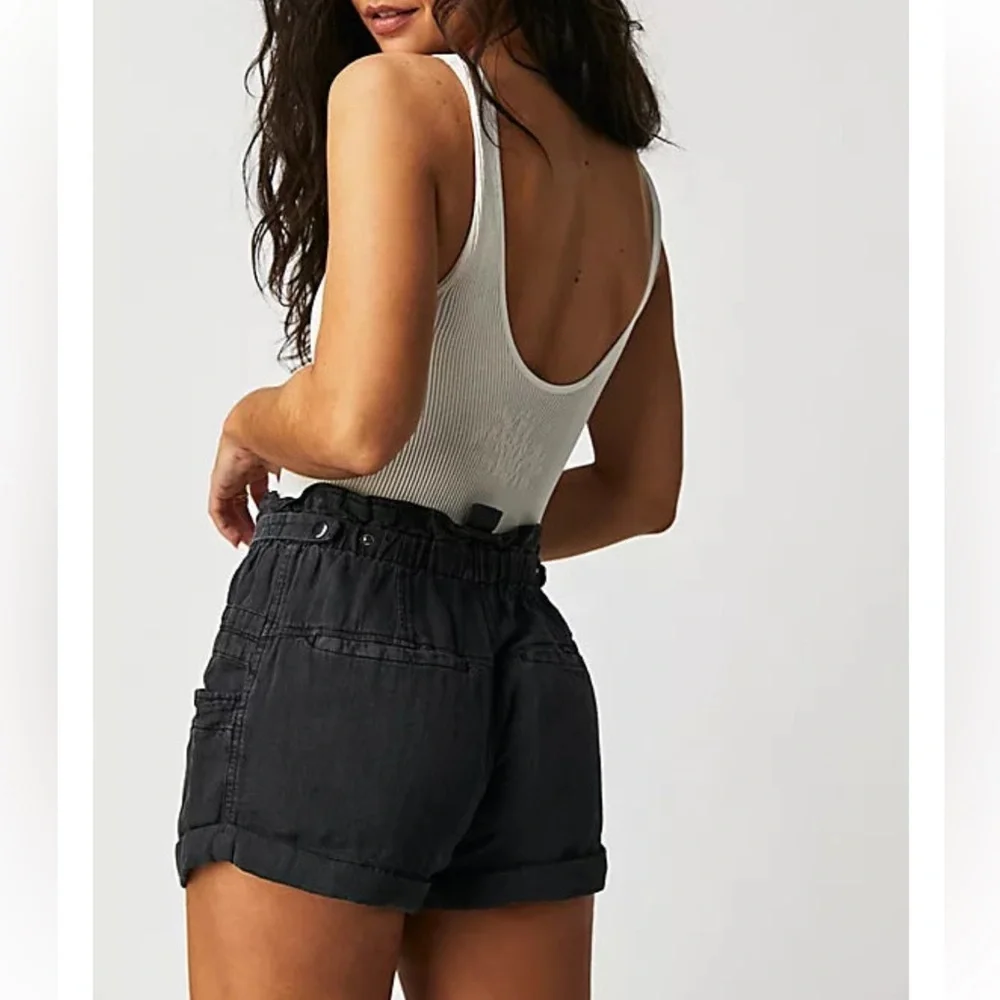 FREE PEOPLE BLACK LINEN-COTTON BLEND SHORTS NWT